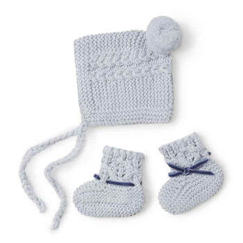 Blue Merino Wool Bonnet & Booties